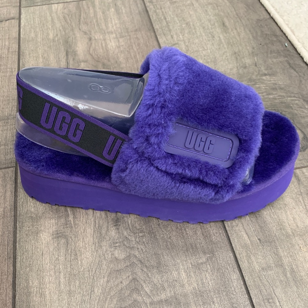 💜 New UGG Disco Slide Slippers Women's Soft Fluffy Shoes Violet Night Sz 8
